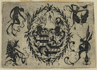 TvB G 4403
<br/>
Heraldische prent met menselijke fantasie-figuren
<br/>
<em>Sauer, C. (XVI)</em>